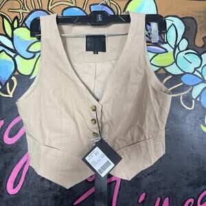 Mina Self Cotton Viscose Vest, Small, Tan
